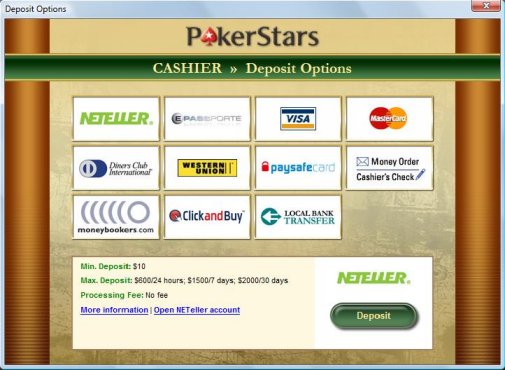 Cashier pokerstars