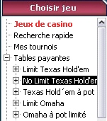 Cash game menu